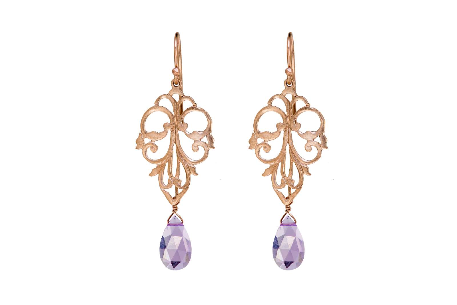 Long Barcellona Earrings Amethyst 9kt Rose Gold