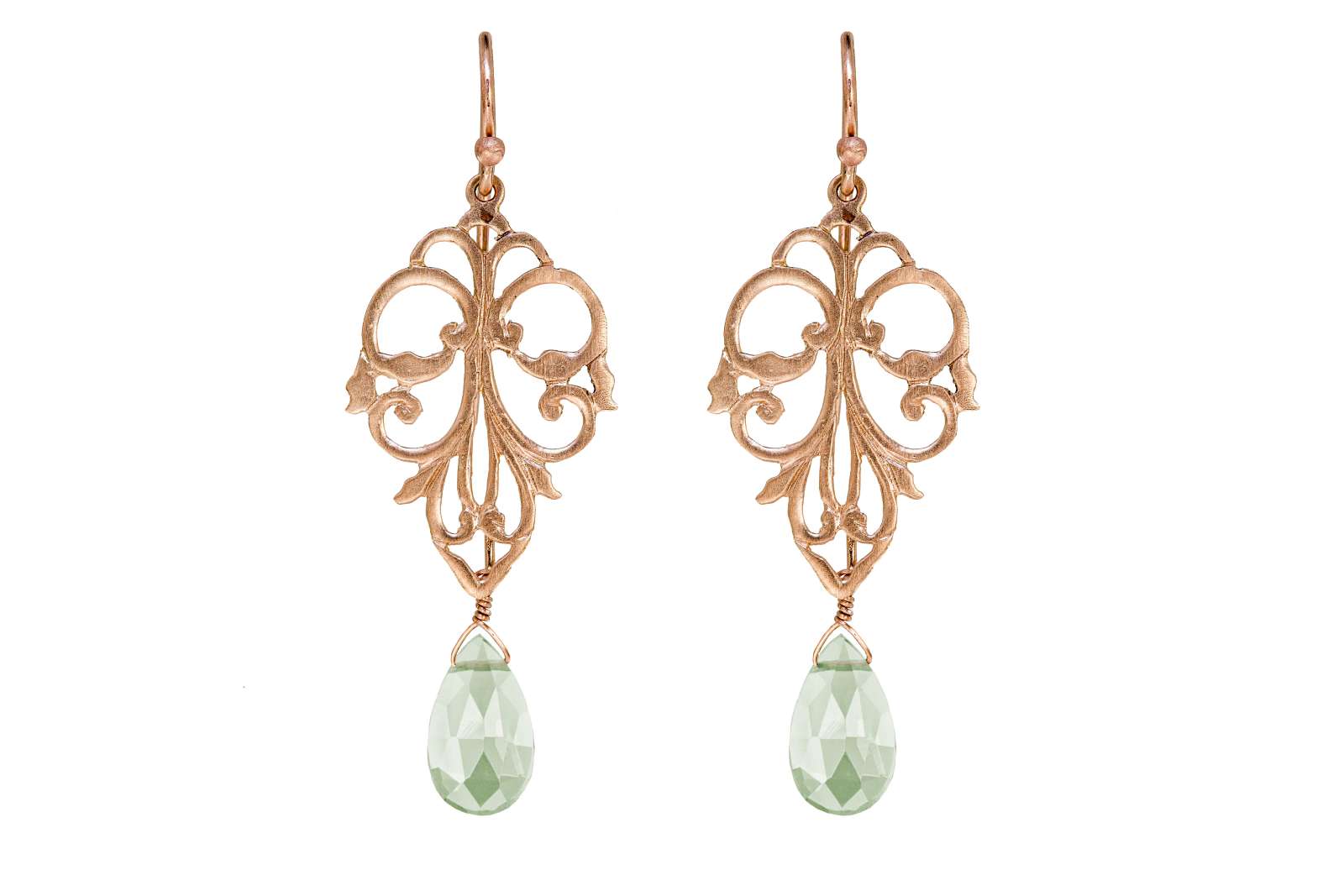 Long Barcellona Earrings Prasiolite 9kt Rose Gold