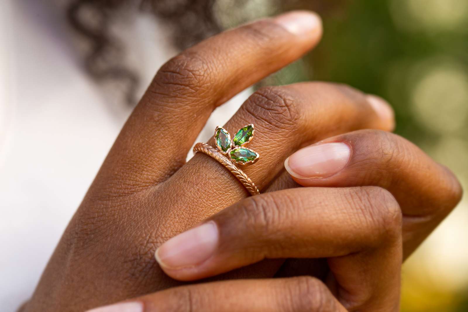 Mini Gange Ring Green Tourmaline 9kt Rose Gold