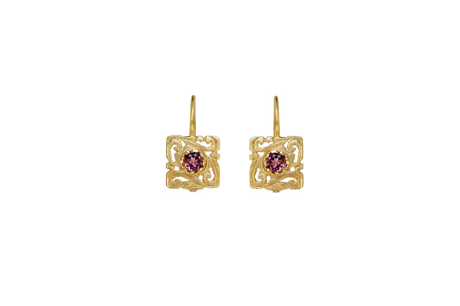 Engraved Monachelle Pink Tourmaline 9kt Yellow Gold