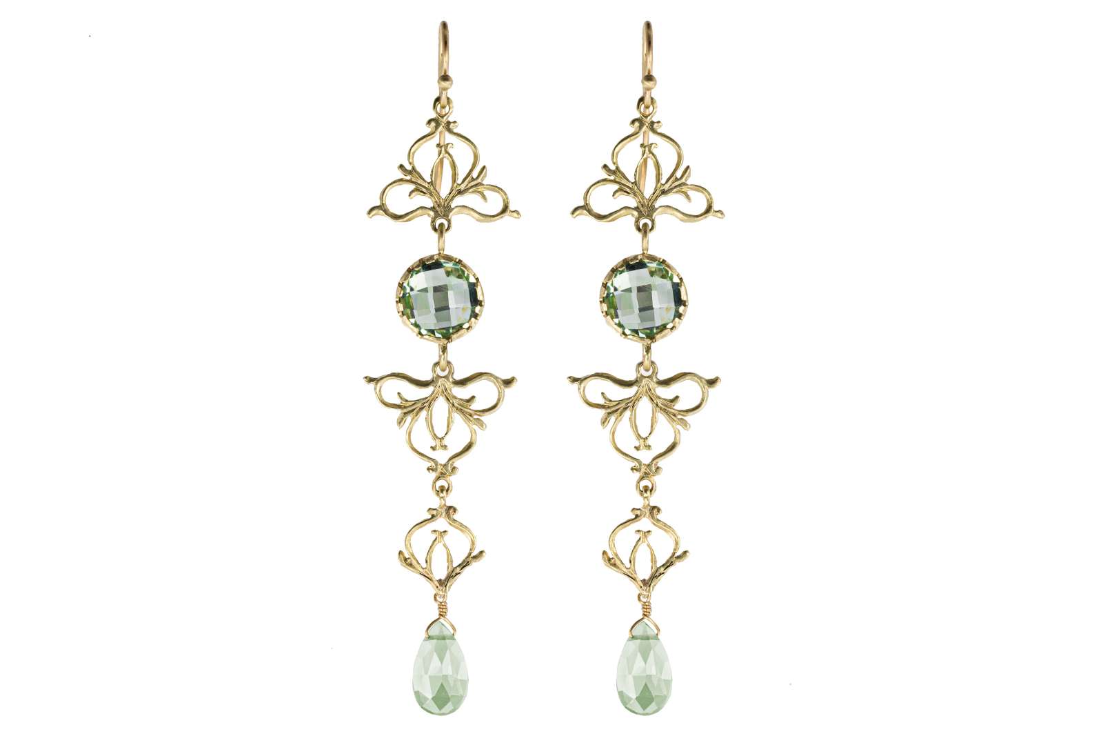 Long Orchidea Earrings Prasiolite 9kt Yellow Gold