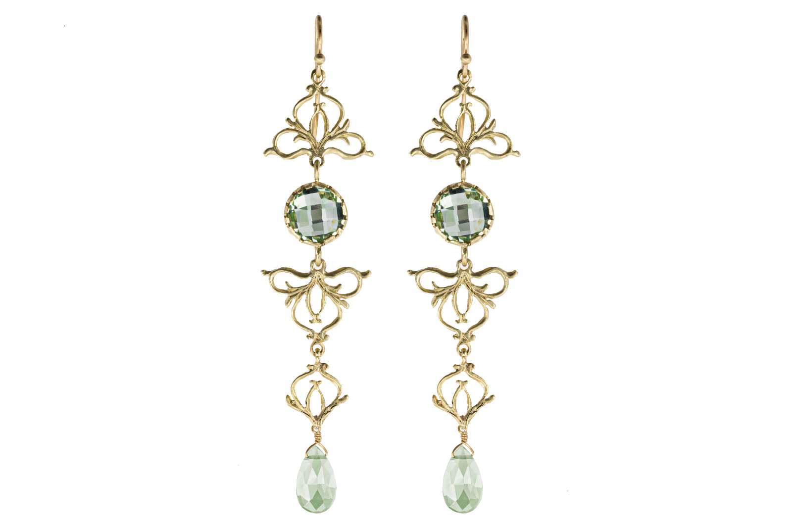 Long Orchidea Earrings Prasiolite 9kt Yellow Gold