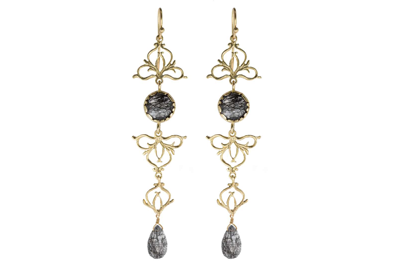 Long Orchidea Earrings Tourmaline Quartz 9kt Yellow Gold