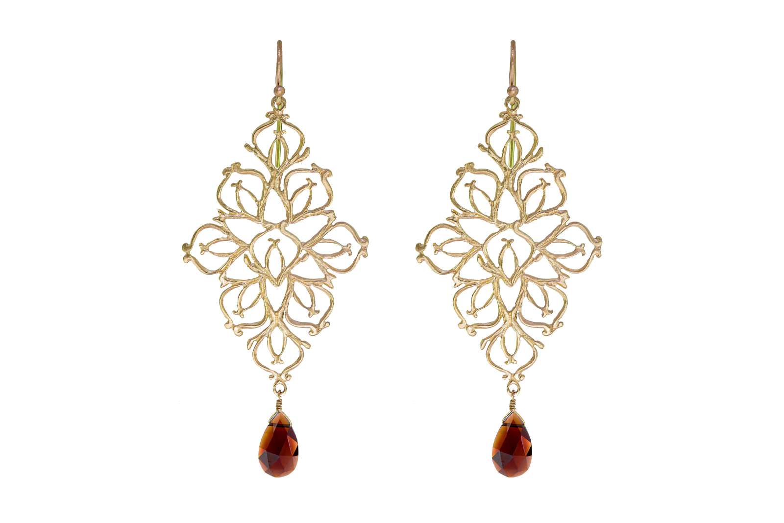 Orchidea Earrings Garnet 9kt Yellow Gold