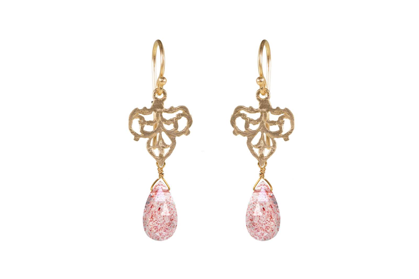 Yasmeen Earrings Strawberry Quartz 9kt Yellow Gold