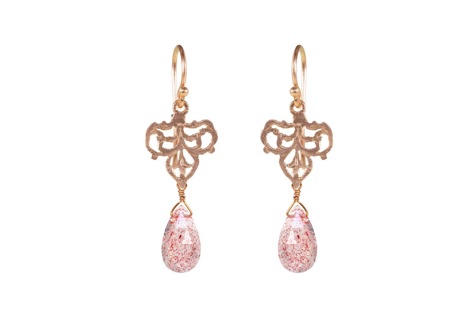 Yasmeen Earrings Strawberry Quartz 9kt Rose Gold